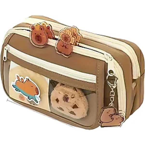 Capybara Kalem Kutusu Kapibara kalemlik büyük kapasiteli aksesuarlı geniş büyük boy Kawaii Kore Tarzı Sevimli Kalem Kutusu (1 ADET DOLL+5 ADET STİCKER DAHİLDİR)