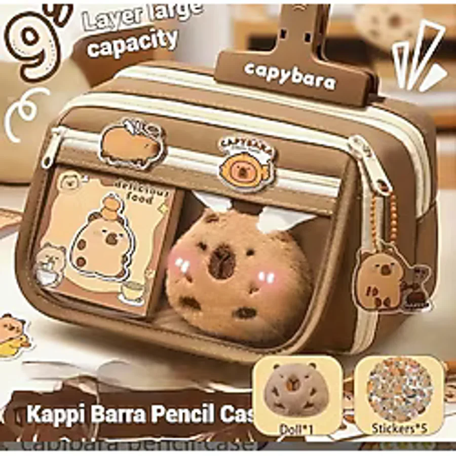Capybara Kapibara Karikatür Detaylı Kalem Kutusu - Kahverengi