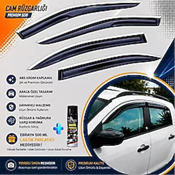 Caraks Clio 4 Hb Mügen Cam Rüzgarlığı Abs Nikelaj Krom Cam Rüzgarlığı 2012-2019 + Ebrayn Lastik Parlatıcı