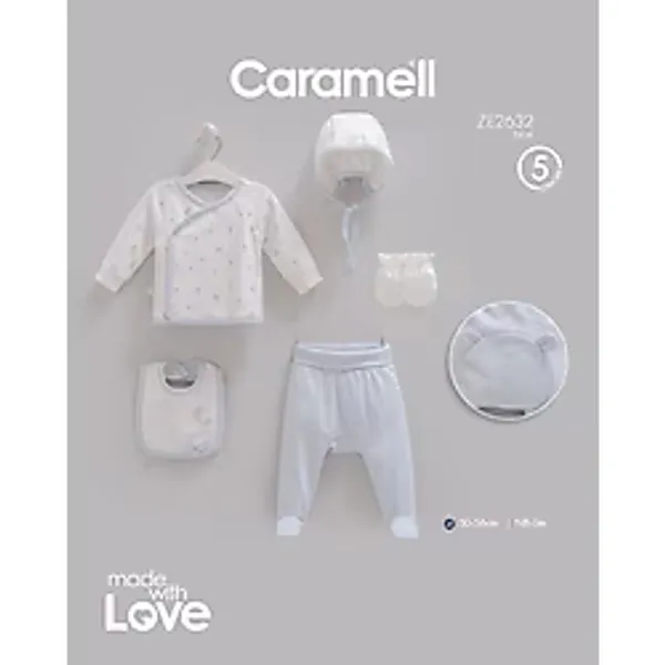Caramell Ayıcıklı 5 Parça Hastane Çıkışı Zıbın Seti ZE2632 - 0 - 3 Ay - Mavi