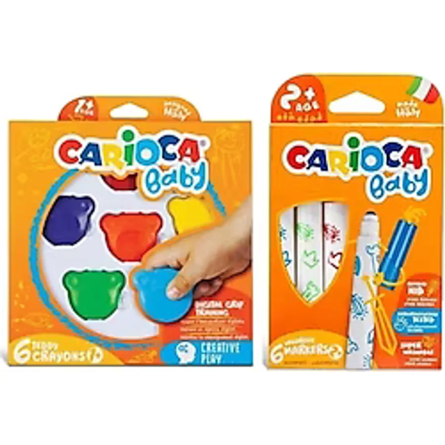 Carioca Bebek Teddy 6 'lı Crayons + Jumbo Süper Yıkanabilir 6'lı Keçeli Kalem Seti