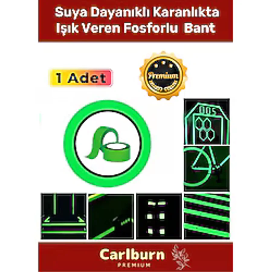 Carlburn Karanlıkta Işık Veren Yansıyan 8 Metre Fosforlu Yeşil Şerit Bant Kendinden Yapışkanlı Reflektör Bant