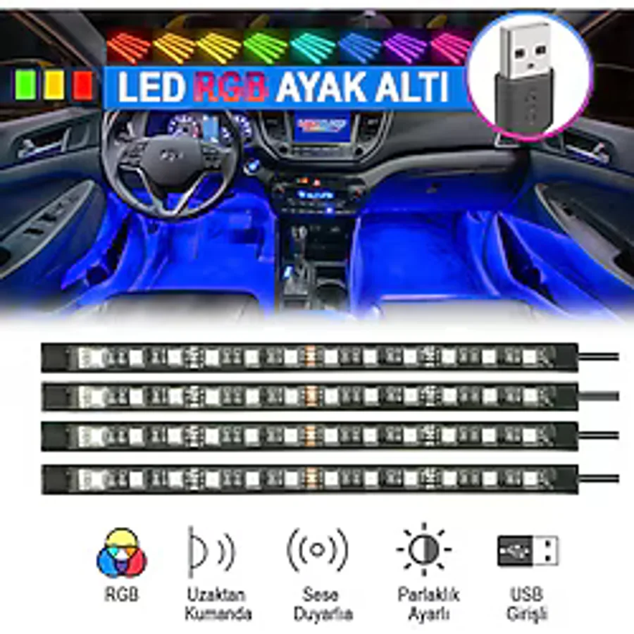 Carmaniaks Usb Girişli Ayak Altı Led Sese Duyarlı Led Müziğe Duyarlı 12 Led