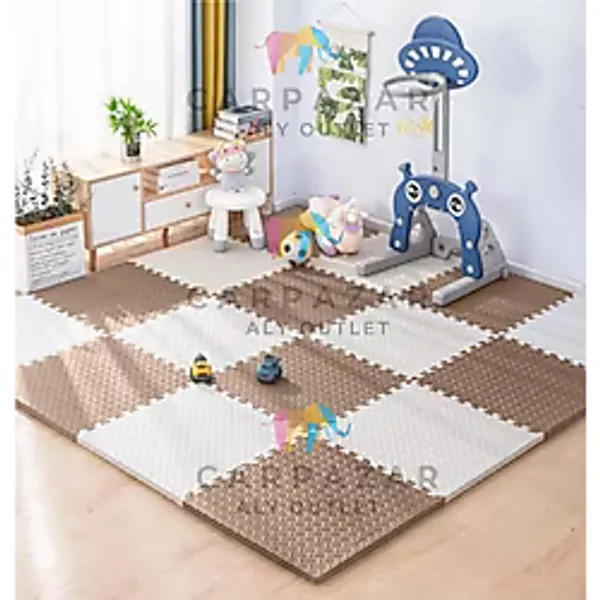 Carpazar Damla Desen Tatami Eva Spor Yoga Pilates Oyun Matı Halısı Minderi Puzzle 50X50 13MM 8 Adet 100X200 - Kahverengi - Beyaz - 50 x 50 cm