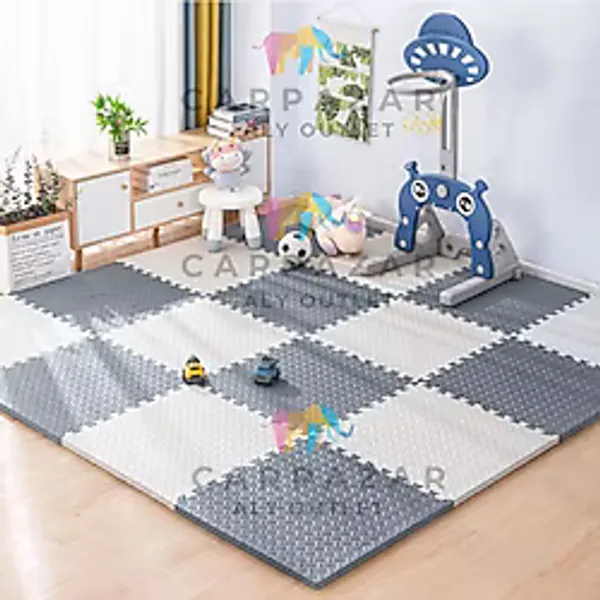 Carpazar Damla Desen Tatami Eva Spor Yoga Pilates Oyun Matı Halısı Minderi Puzzle 50X50 13MM 8 Adet 100X200 - Siyah Beyaz - 50 x 50 cm