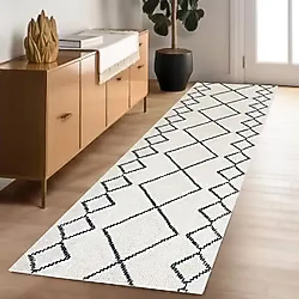 Carpettex Dijital Baskı Kaymaz Taban Yıkanabilir Kesme Yolluk Oda Salon Mutfak İskandinav Krem Halı