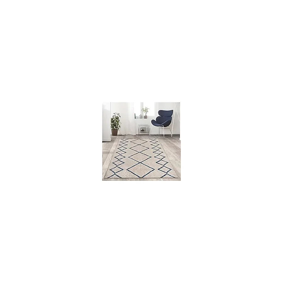 Carpettex İskandinav Tarzı Sonsuz Karo Desenli Halı Salon Mutfak Halısı Yolluk Krem Kaymaz Taban