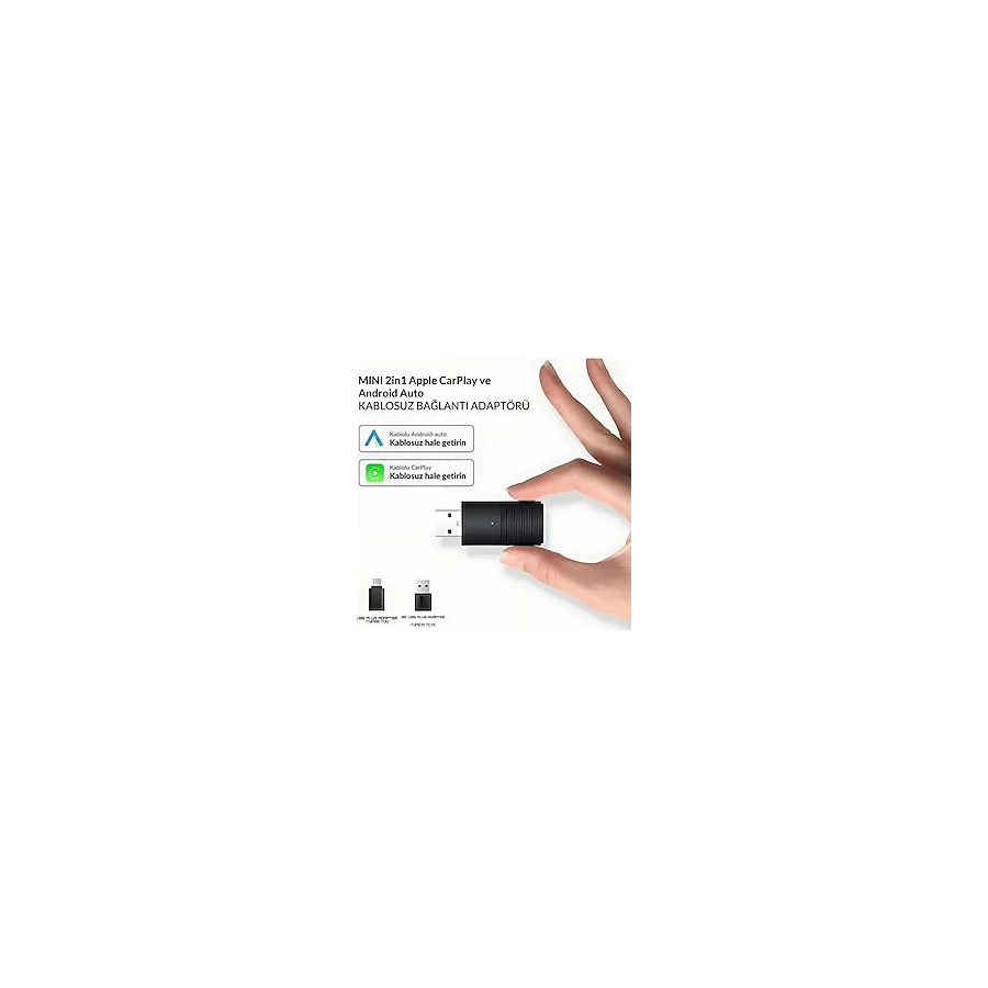 Carplay Mini 2in1 Araç Kiti Kablosuz Carplay & Android Auto Adaptörü Hızlı Wifi 5.8ghz Bağlantı Bluetooth