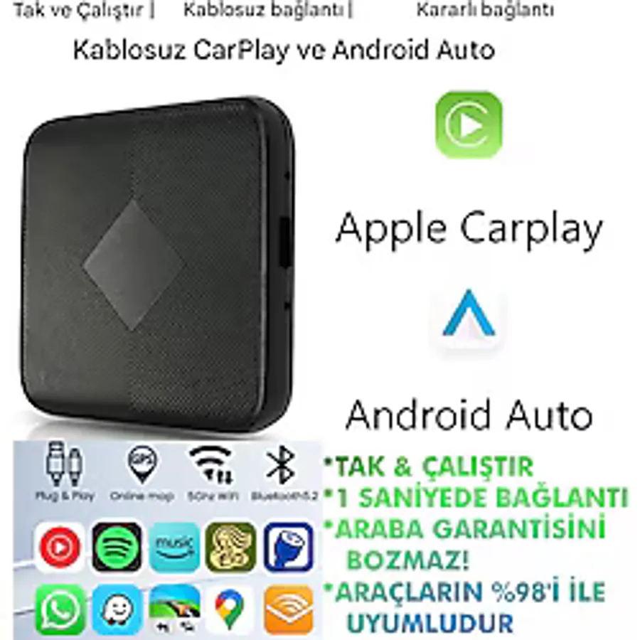 carplay Tak Çalıştır Kablosuz Apple & Android Auto Mini Usb Adaptörü Taşınabilir Bluetooth Wifi