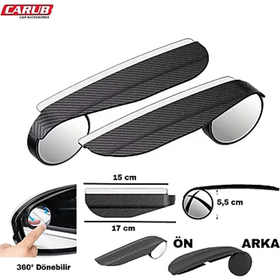Carub Ayna Üstü Şapkalı Kör Nokta Geçme Carbon 2li