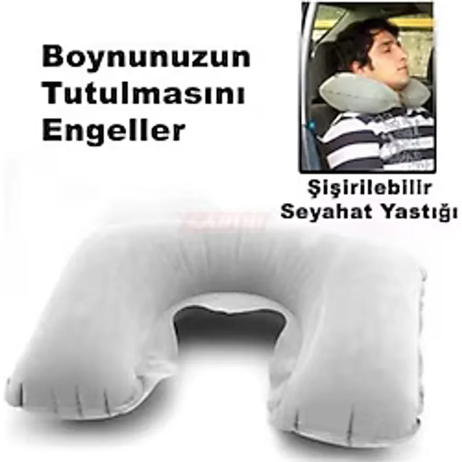 Carub Seyahat Boyun Desteği Şişirilebilir Gri