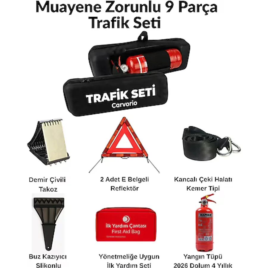 Carvorio Eksiksiz Trafik Seti 9 Parça Muayene İçin Gerekli Tüm Ekipmanlar Çantalı Set
