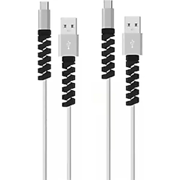 CaseHub (4'LÜ SET) Spiral Kablo Koruyucu Silikon Universal Koruma Şarj Kablosu Kulaklık Koruma Siyah