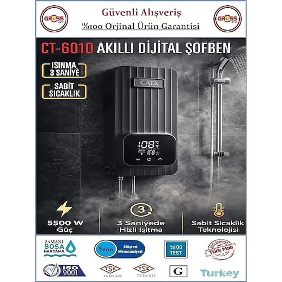 Cata Akıllı Dijital Şofben - Elektrikli Akıllı Şofben - 5500W - Orjinal Ürün