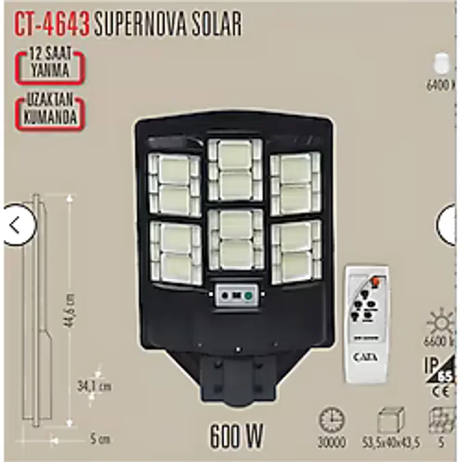 Cata Ct-4643 600W Süpernova Solar Sokak Armatürü