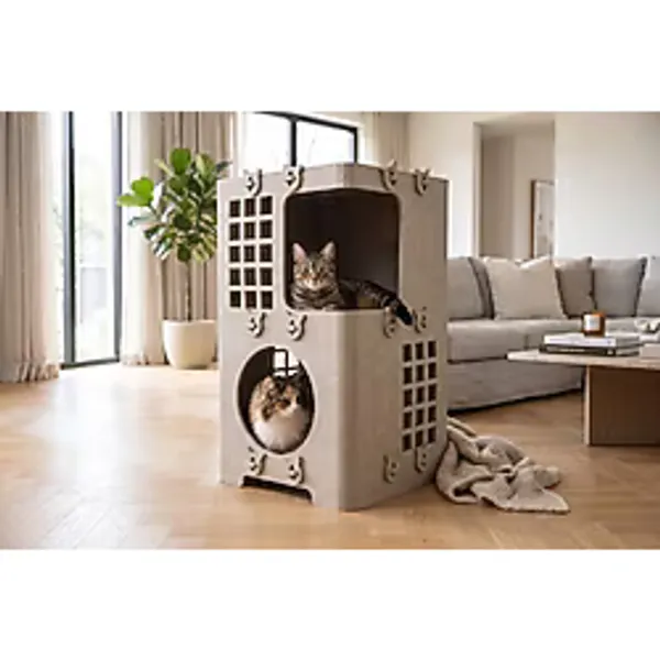 Catmozz Ketoki Iki Katlı Keçe Kedi Evi - Modern Tasarımlı 2 Katlı Kedi Yuvası, Geniş Iç Mekan Kedi Kulübesi ve Kedi Yatağı