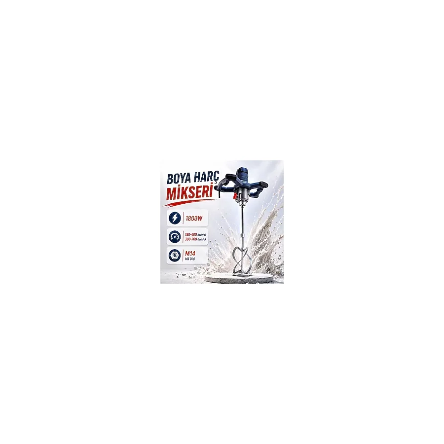 CATPOWER Boya Harç Mikseri 1800W Elektrikli Karıştırıcı M14 Çift Devirli Alçı Çimento Beton Karıştırma Mikser - Gri