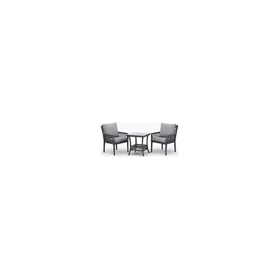 Çavdar Group Oslo Raddan 1+1 Bistro Set Minderli 2 Kişilik Raddan Oturma Grubu Camlı Sehpa Bahçe Balkon Teras Set