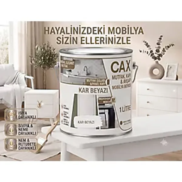 CAXCOLORS Cax 1 Litre Komodin ve Gardırop Boyası - Çok Amaçlı Dolap, Gardrop ve Ahşap Mobilya Boyası (Kendinden Vernikli) - Beyaz