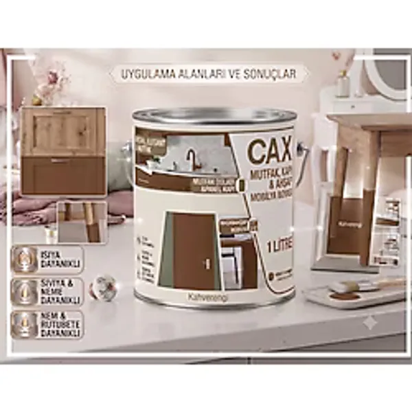 CAXCOLORS Cax 1 Litre Masa ve Sehpa Boyası - Çok Amaçlı Ahşap, Mobilya ve Sehpa Ahşap Boyası (Kendinden Vernikli) - Kahverengi