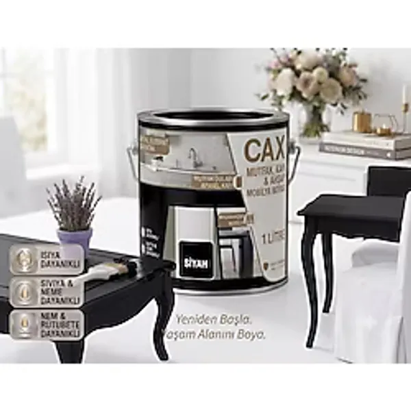 CAXCOLORS Cax Ahşap ve Mobilya Boyası 1 Litre - Masa, Sehpa, Mutfak Dolabı ve Kapı Boyası (Isıya ve Sıvıya Dayanıklı) - Siyah