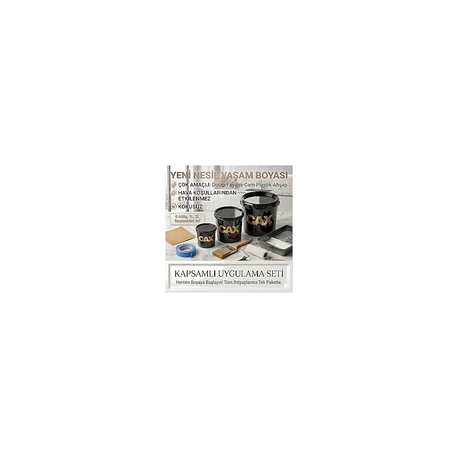 CAXCOLORS Cax Kokusuz Çok Amaçlı Yeni Nesil Yaşam Boyası - Dolap Fayans Mobilya Geri Dönüşüm Boya Seti (0.600G / 1l / 2l) - MAT SİYAH - 0,6 L