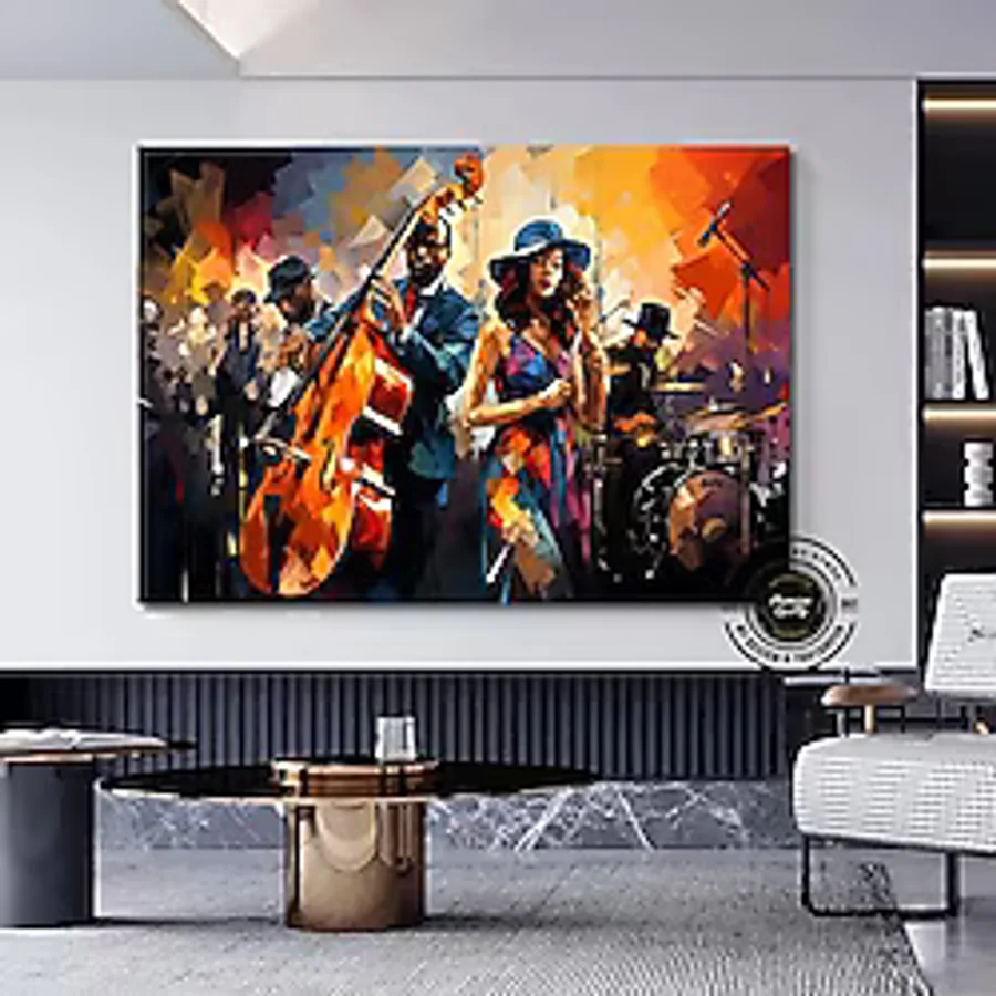 Caz Duvar Sanatı, Müzisyen Baskıları, Soyut Jazz Temalı Kanvas, Büyük Boy