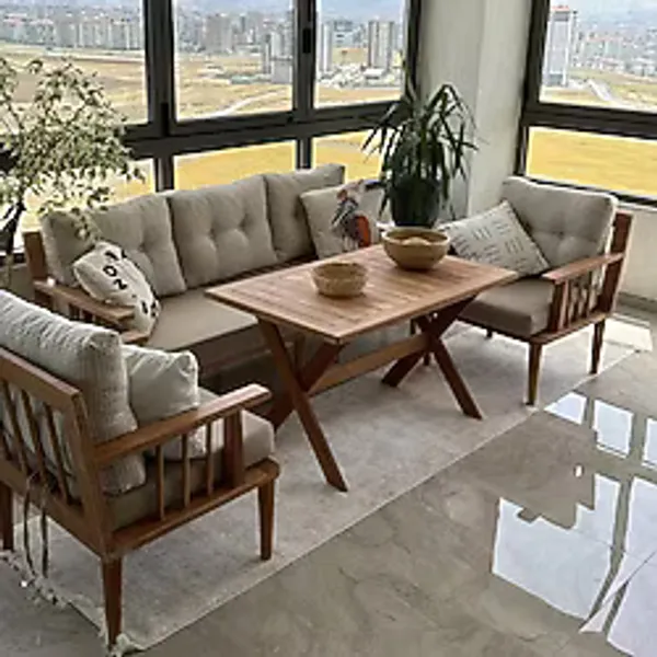 Cdmobilya Masif Ahşap Bahçe Balkon Takımı