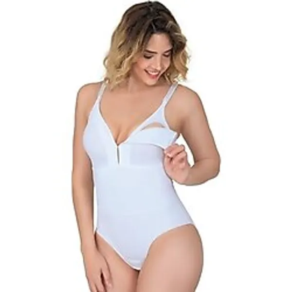 Cecimer 1 Beden Küçülten Kadın Body Emzirme Korsesi, Beyaz, M