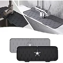 Cekar Store Deconox Silikon Musluk Matı ve Lavabo Sıçrama Önleyici - Mutfak ve Banyo İçin Su Tahliyeli Tezgah Koruyucu, Sünger ve Sabunluk Düzenleyici, Kaymaz Musluk Arkası Kurutma Pedi (Asorti)