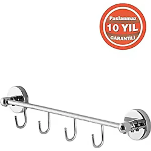 Çelik Banyo Paslanmaz Karaca Pirinç 4'lü Banyo Askısı Set Askılık Gümüş