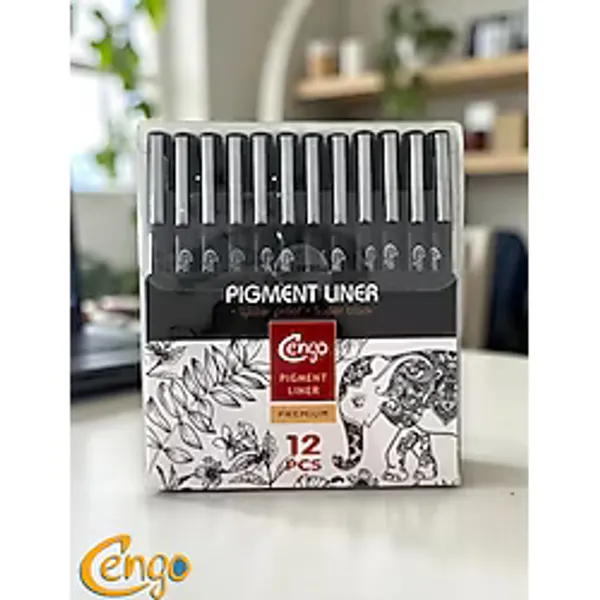 Cengo Pigment Marker Teknik Çizim Kalemi , Tüm Dereceler 12 Li Set Siyah
