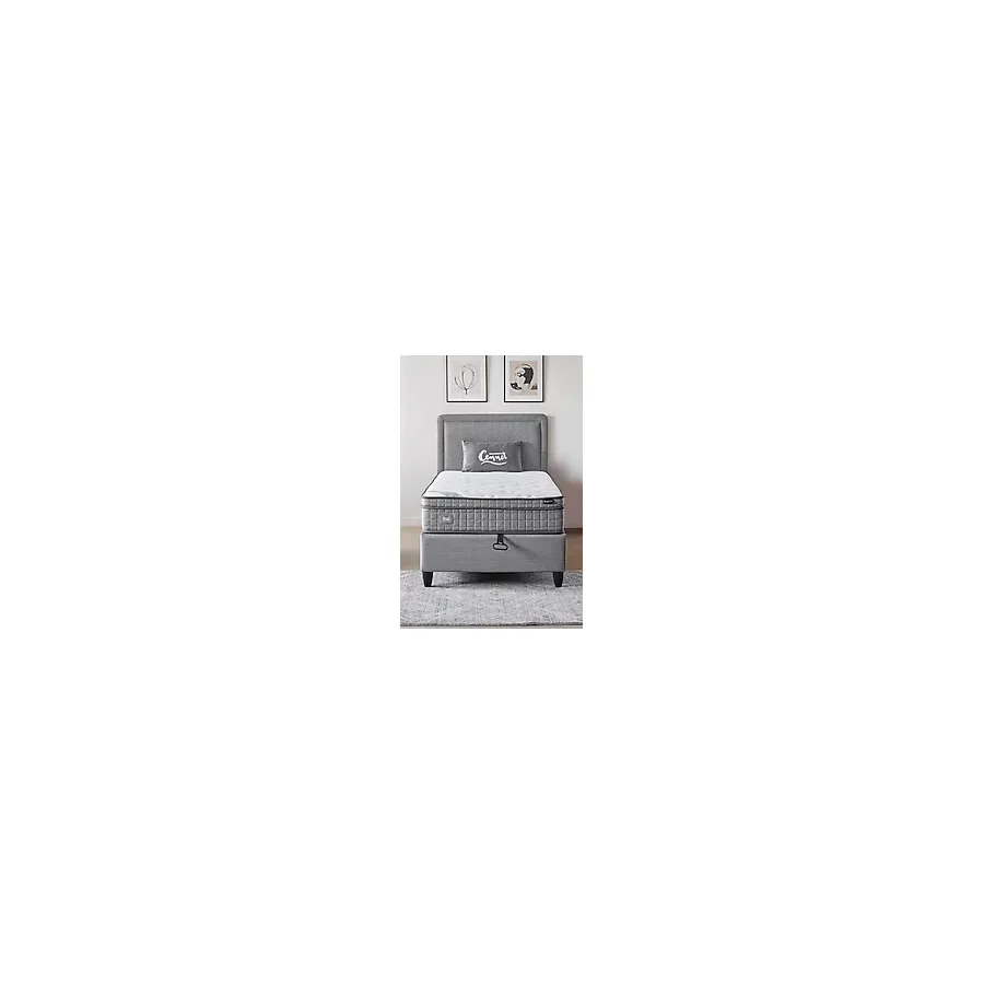 Cennet Yatak Melisa Tek Kişilik Sandıklı Baza + Full Ortopedik Antibakteriyel Visco Yatak + Başlık 3 lü Set - Gri - 90 x 190 cm