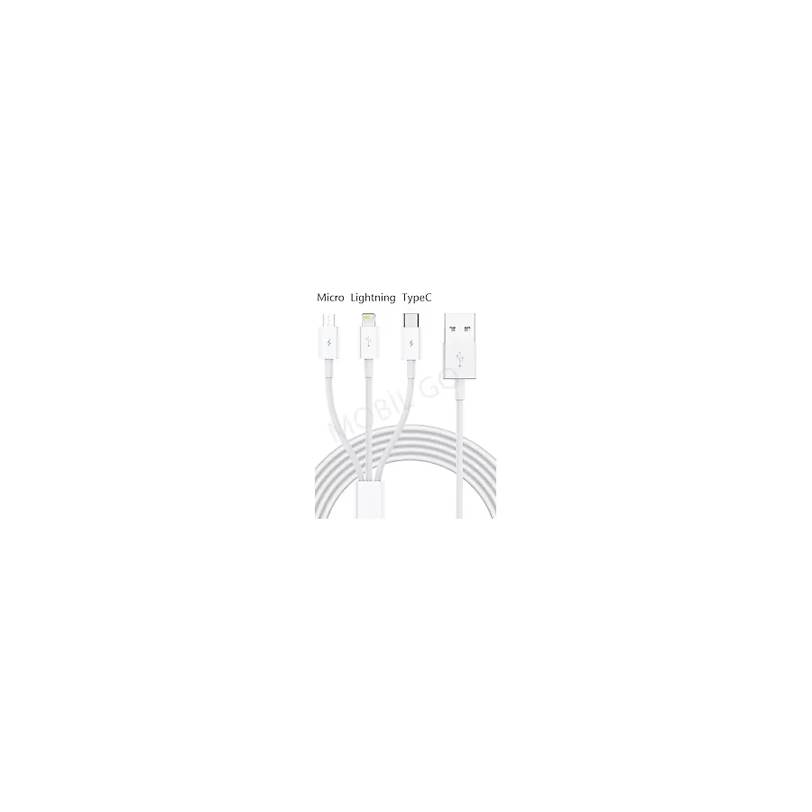 Cep Telefonları Ile Uyumlu Micro Usb Iphone Type-c 3in1 Hızlı Şarj Kablosu 3lü Universal Kablo Beyaz