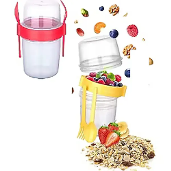 ÇERÇİCİ Çift Hazneli - Çatal Kaşıklı Portatif Müsli -atıştırmalık Kabı 1100 ml
