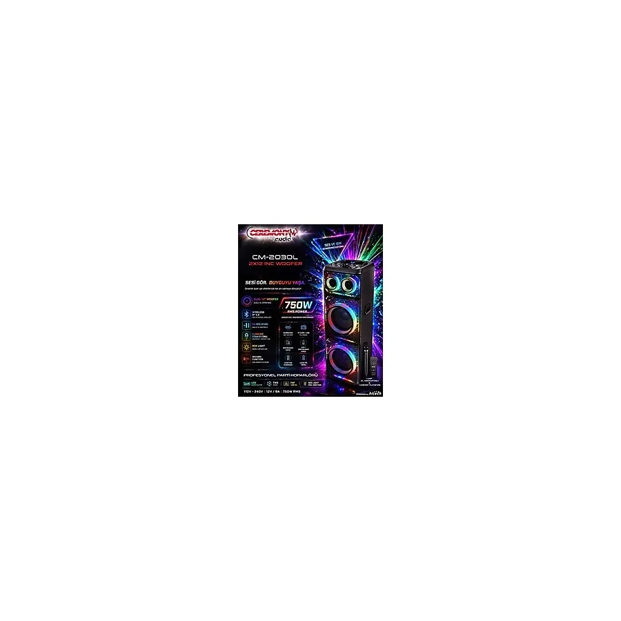 Ceremony Audio Profesyonel Portatif Bluetooth Hoparlör Tws 750W Rms 1 Ad. Uhf Mik Özel Tasarım - Ahşap