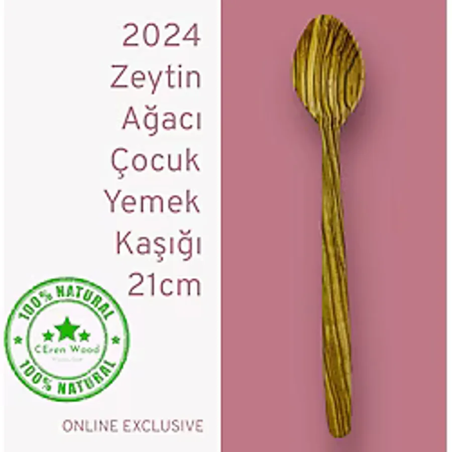 Ceren Wooden Doğal Zeytin Ağacı Çocuk Ahşap Yemek Kaşığı Dondurma Kaşığı El Yapımı