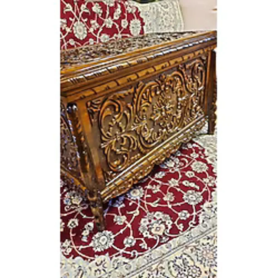 Çeyiz Sandığı Kök Ceviz El Oyması 96 x 51 cm Büyük Boy - Kahverengi