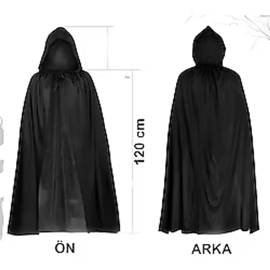 CEYLAN ADAM Siyah Uzun Pelerin 120 cm Kapüşonlu - Cosplay ve Parti Kostümü