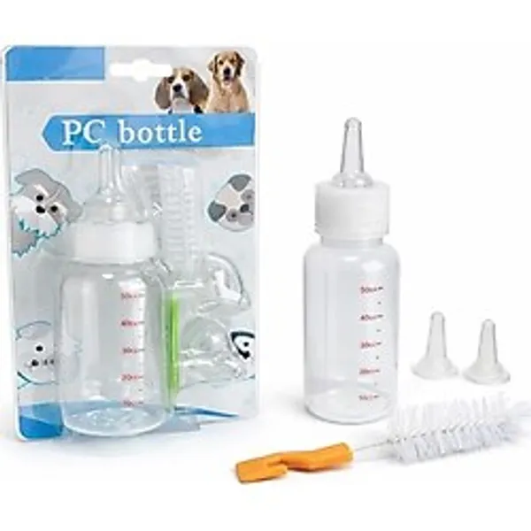 Ceylan Adam Yavru Kedi Köpek Biberonu, 50 Ml, 2 Yedek Silikon Emzikli, Temizleme Fırçalı - Çok Renkli