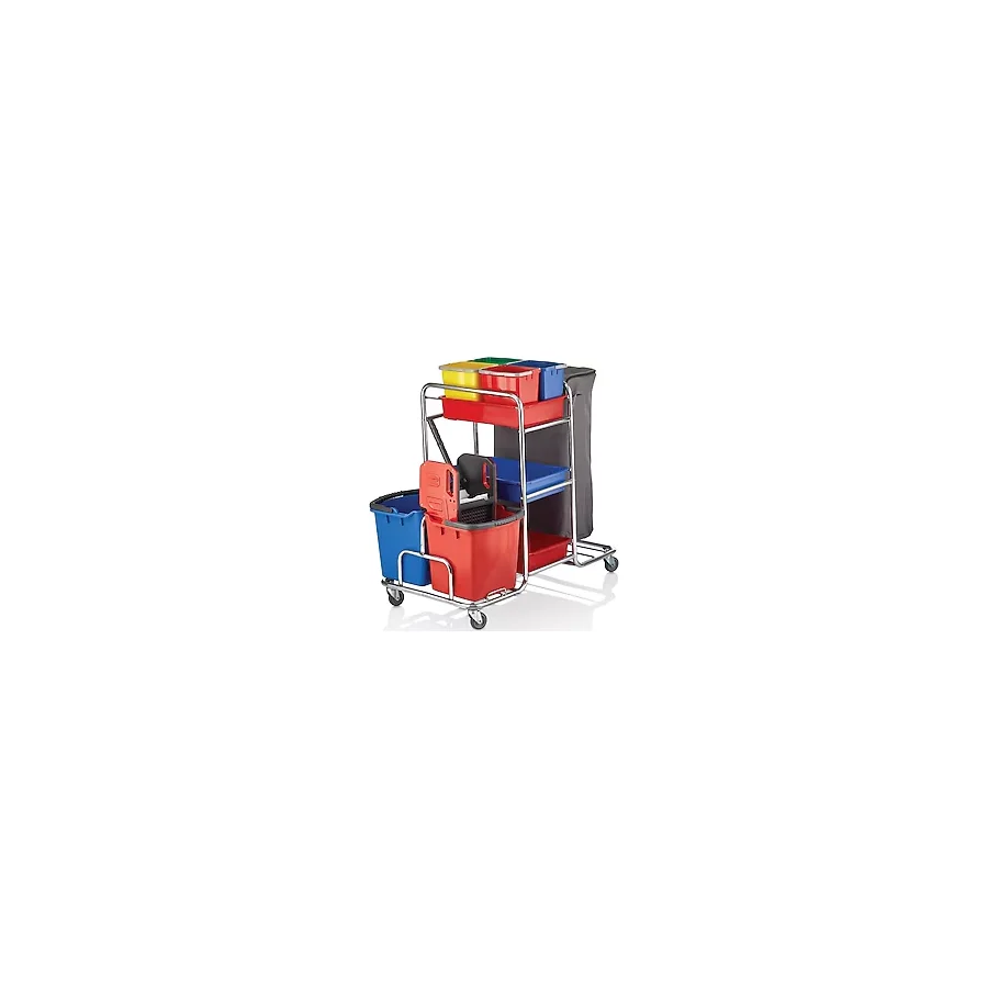 CEYMOP PROFESSIONAL Krom Kat Temizlik Arabası Çift Kovalı Çöp Toplamalı Dört Kovalı Brandalı