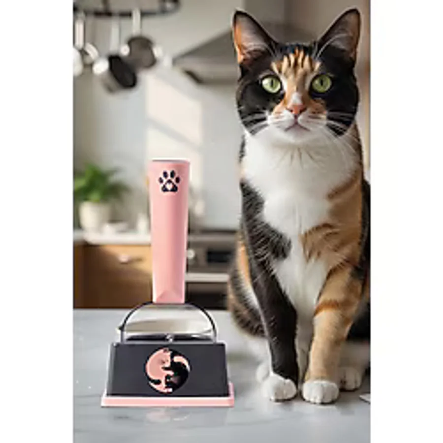 Ceyus Platformlu Ölçülü Kedi Mama Kaşığı Standlı Ölçü Küreği - Pembe