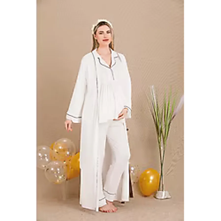 Ceyyiz Kadın Lohusa & Hamile 3'lü Sabahlıklı Pijama Takımı