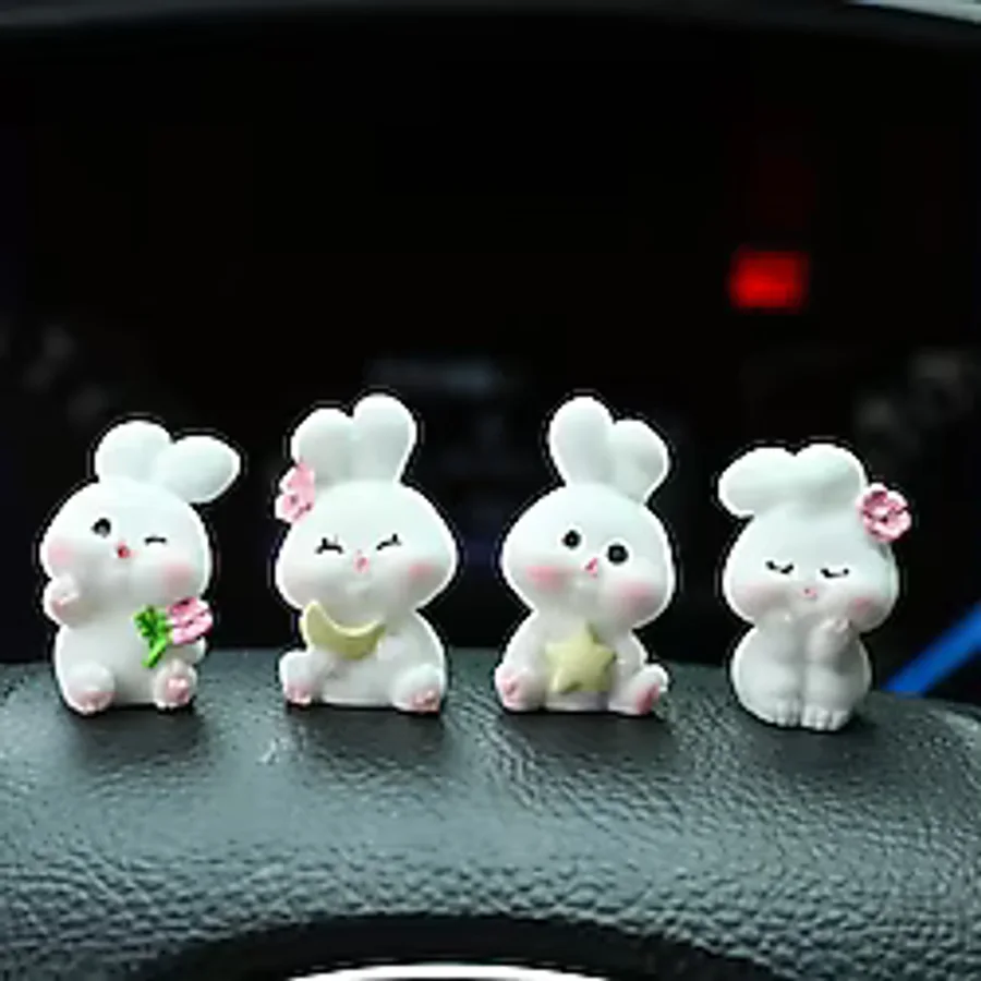 CharmFancy 4'lü Mini Tavşan Araba Süsü Ayna Torpido Araç Süsü