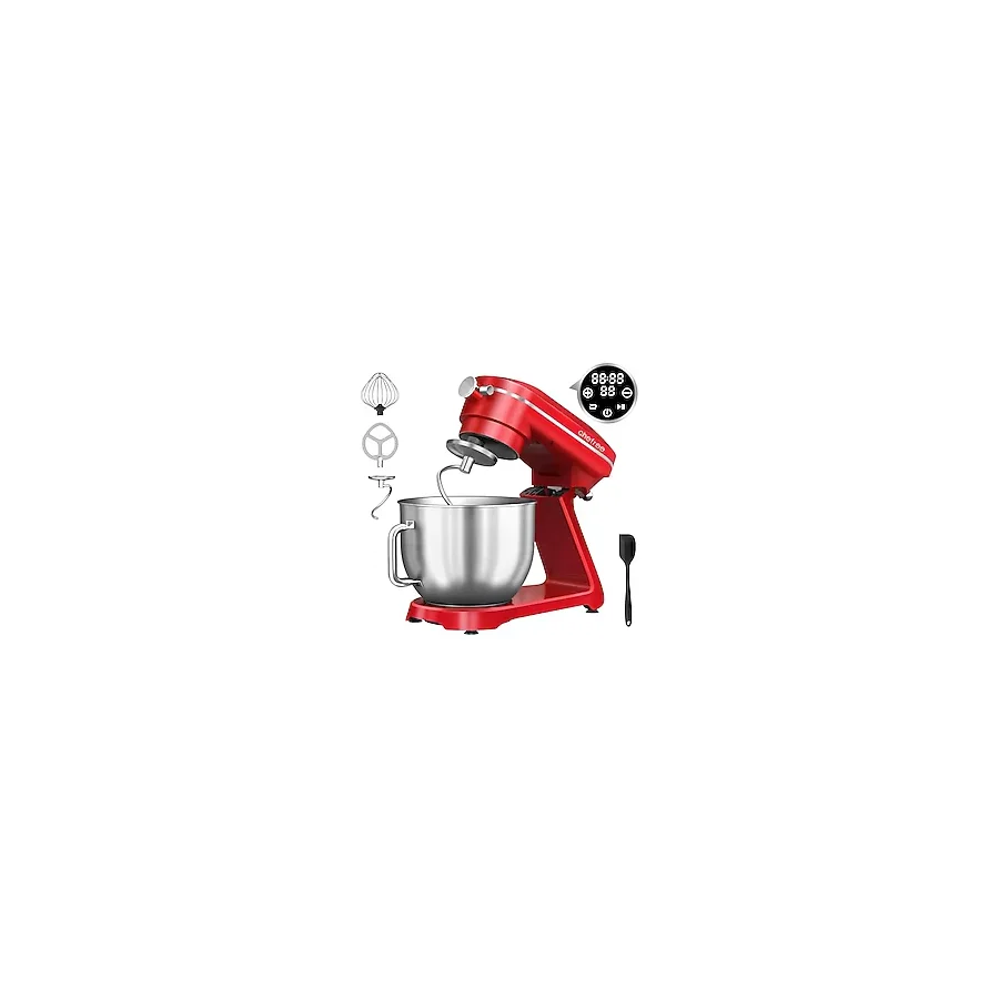 Chefree Profi Stand Mixerı, Yoğurma Makinesi, 7L Paslanmaz Çelik Kase Hamur Makinesi, 10 Hız Seviyeli Yoğurma Makinesi, 3 Karıştırma Aparatı, 1800W Güç, Kırmızı, M500
