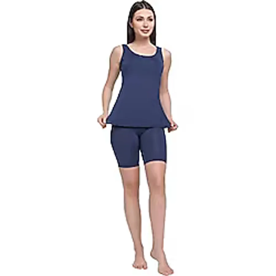 Chelly Kadın Düz Renk Askılı Taytlı Tankini S9003-04 (36, Lacivert)