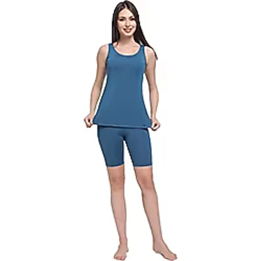 Chelly Kadın Düz Renk Askılı Taytlı Tankini S9003-04 (36, Petrol Yeşili)
