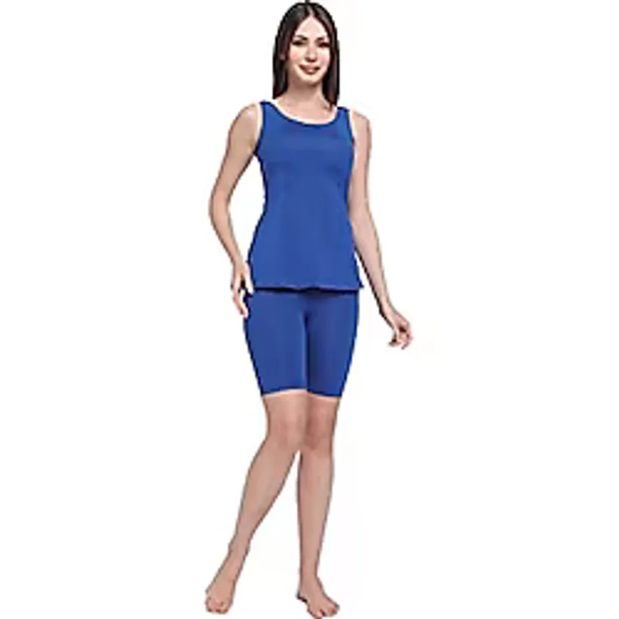 Chelly Kadın Düz Renk Askılı Taytlı Tankini S9003-04 (36, Saks)