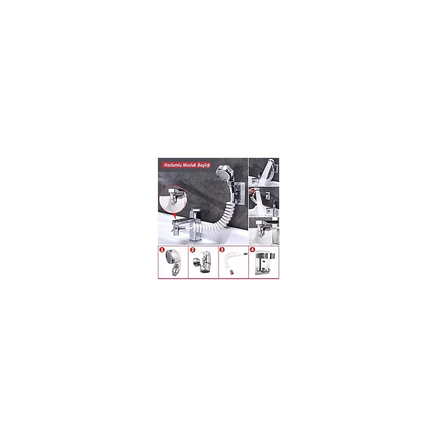 Cherche 2 In 1 Spiral Hortumlu Ayarlanabilir Hareketli Banyo Mutfak Lavabo Musluk Duş Başlığı