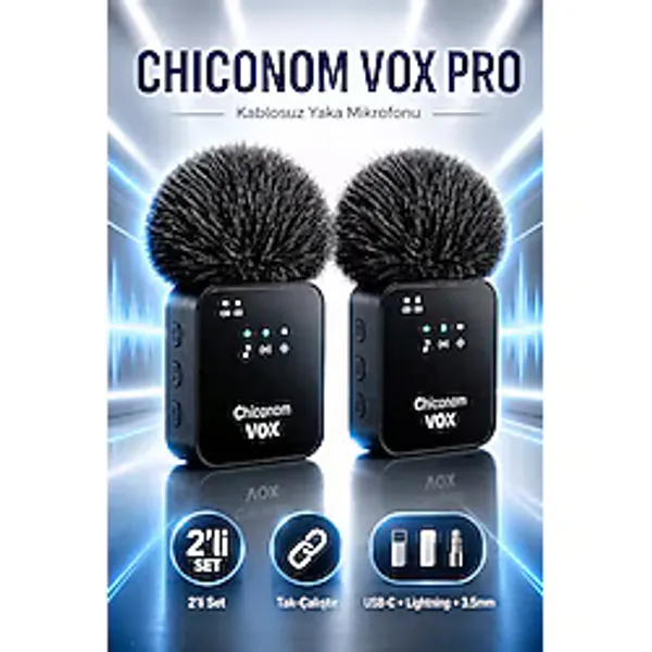 chiconom Onell Vox Pro 2'li Kablosuz Yaka Mikrofonu Type-C iPhone Android Uyumlu